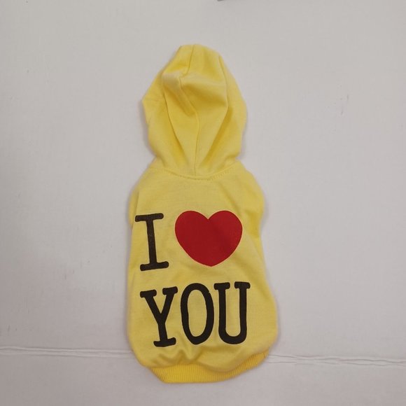 Dog Hoodie Graphic Print -I Love You -Extra Small Dog -Yellow -Freedogs -Pull On - Picture 3 of 13